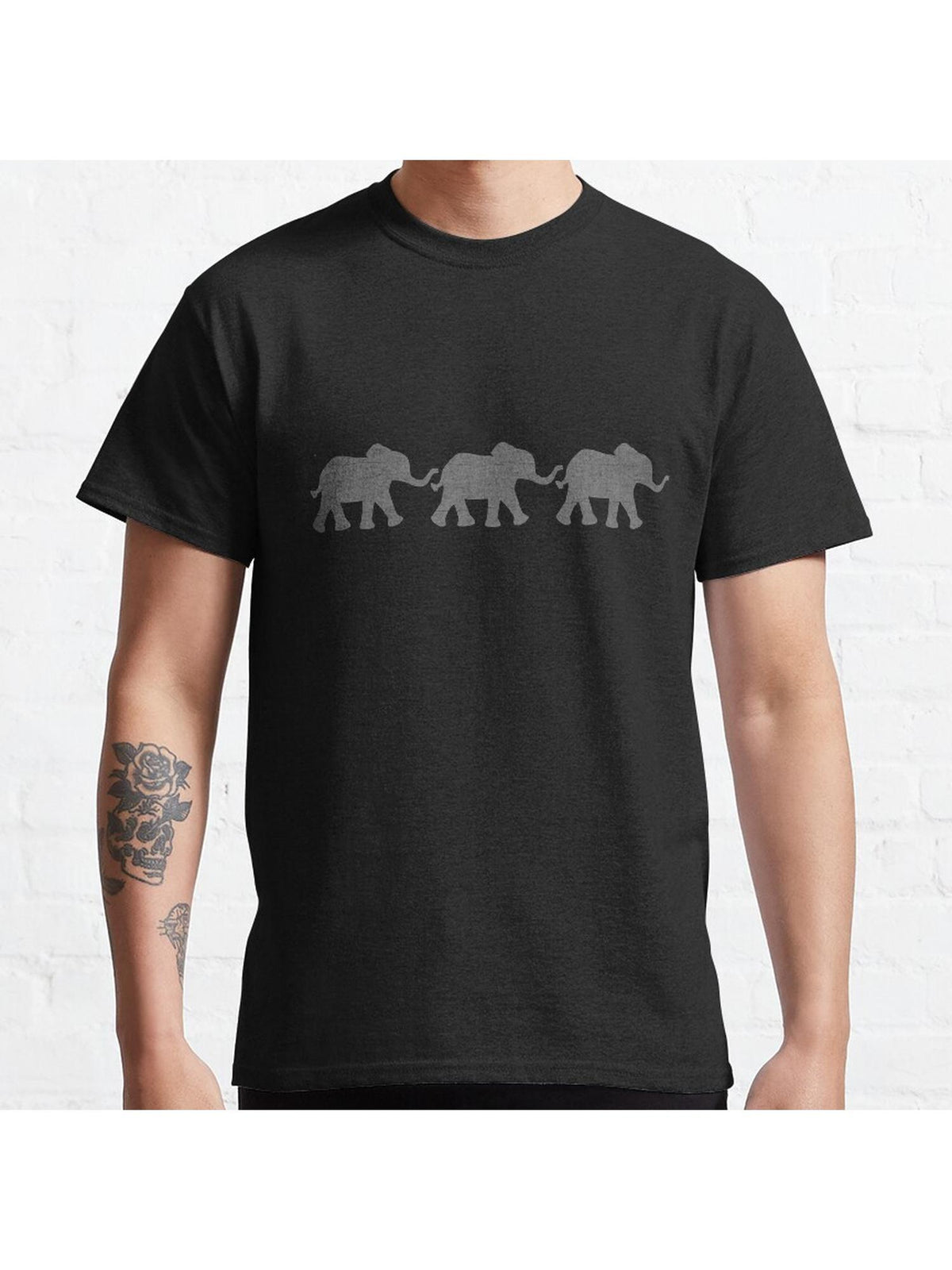 Three Elephants Classic T-Shirt 100% Cotton, Gifts for Men Dad Husband Grandpa, S-XXXL, Black