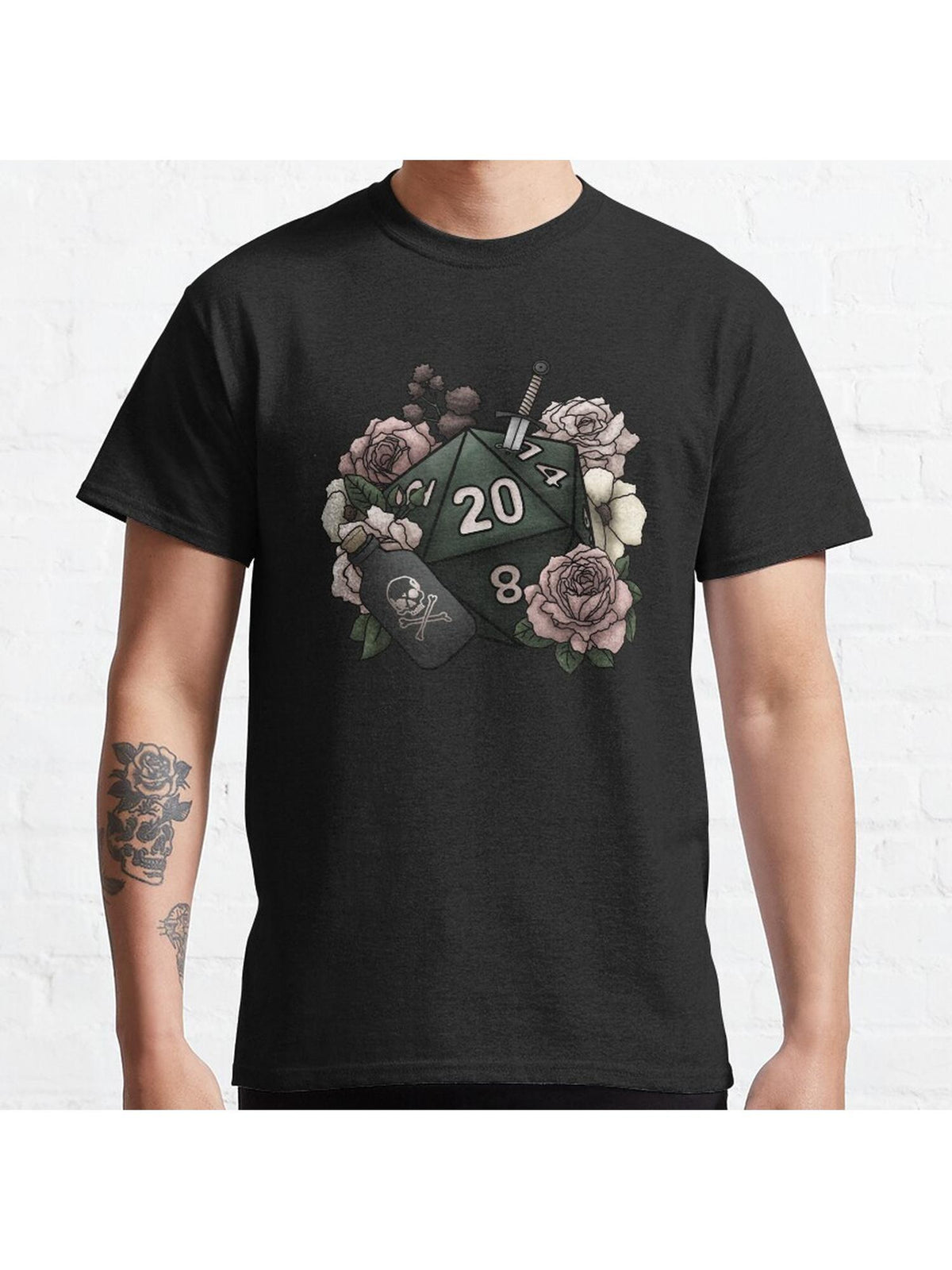 Rogue Class D20 - Tabletop Gaming Dice Classic T-Shirt 100% Cotton, Gifts for Men Dad Husband Grandpa, S-XXXL, Black