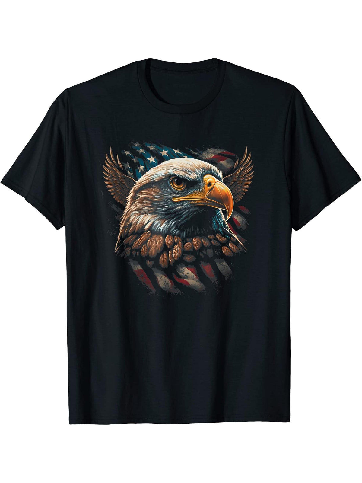 Bald Eagle 4th of July Gifts American Flag Distressed Retro T-Shirt 180G 100% Cotton Printed Round Neck Short-Sleeve T-Shirt, Gifts for Men Dad Husband Grandpa, S-XXXL, Black