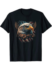 Bald Eagle 4th of July Gifts American Flag Distressed Retro T-Shirt 180G 100% Cotton Printed Round Neck Short-Sleeve T-Shirt, Gifts for Men Dad Husband Grandpa, S-XXXL, Black