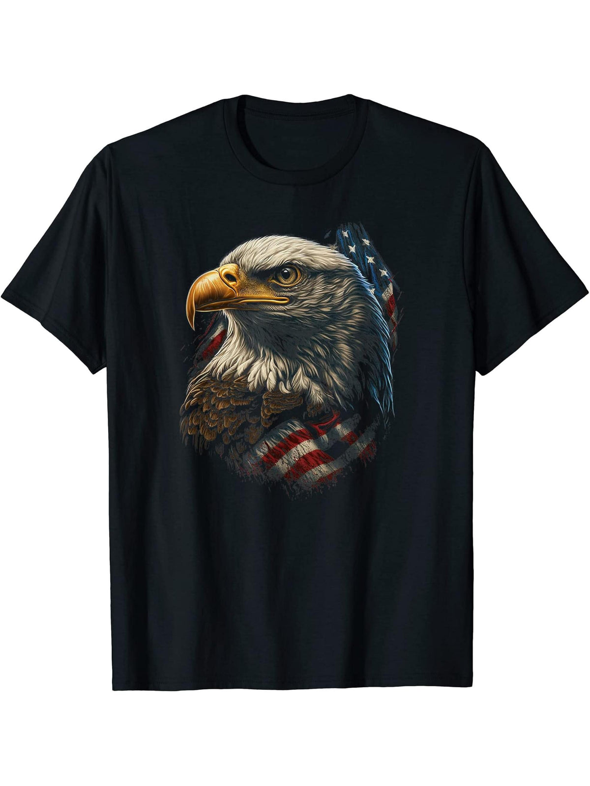 Bald Eagle 4th of July Gifts American Flag Distressed Retro T-Shirt 180G 100% Cotton Printed Round Neck Short-Sleeve T-Shirt, Gifts for Men Dad Husband Grandpa, S-XXXL, Black