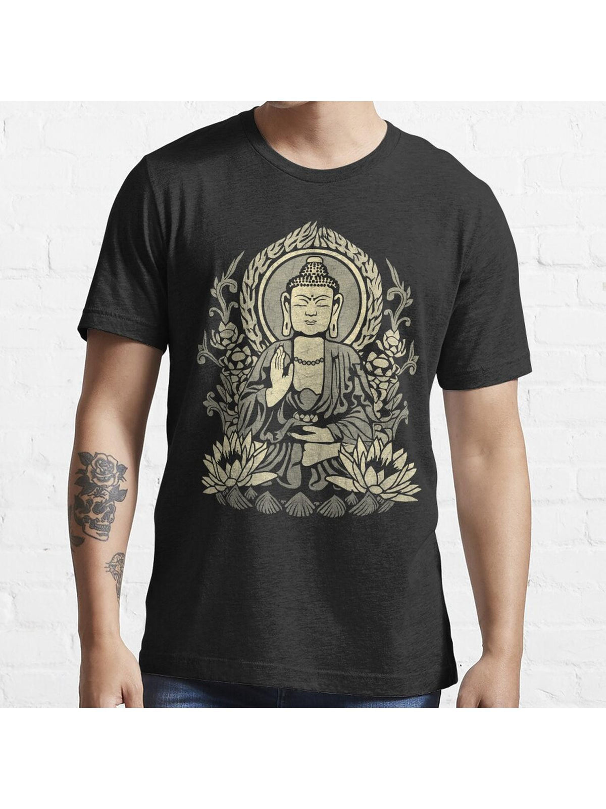 Siddhartha Gautama Buddha Yellow Essential T-Shirt 100% Cotton, Gifts for Men Dad Husband Grandpa, S-XXXL, Black