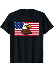 Fourth of July Bald Eagle USA Flag Patriotic T-Shirt 180G 100% Cotton Printed Round Neck Short-Sleeve T-Shirt, Gifts for Men Dad Husband Grandpa, S-XXXL, Black