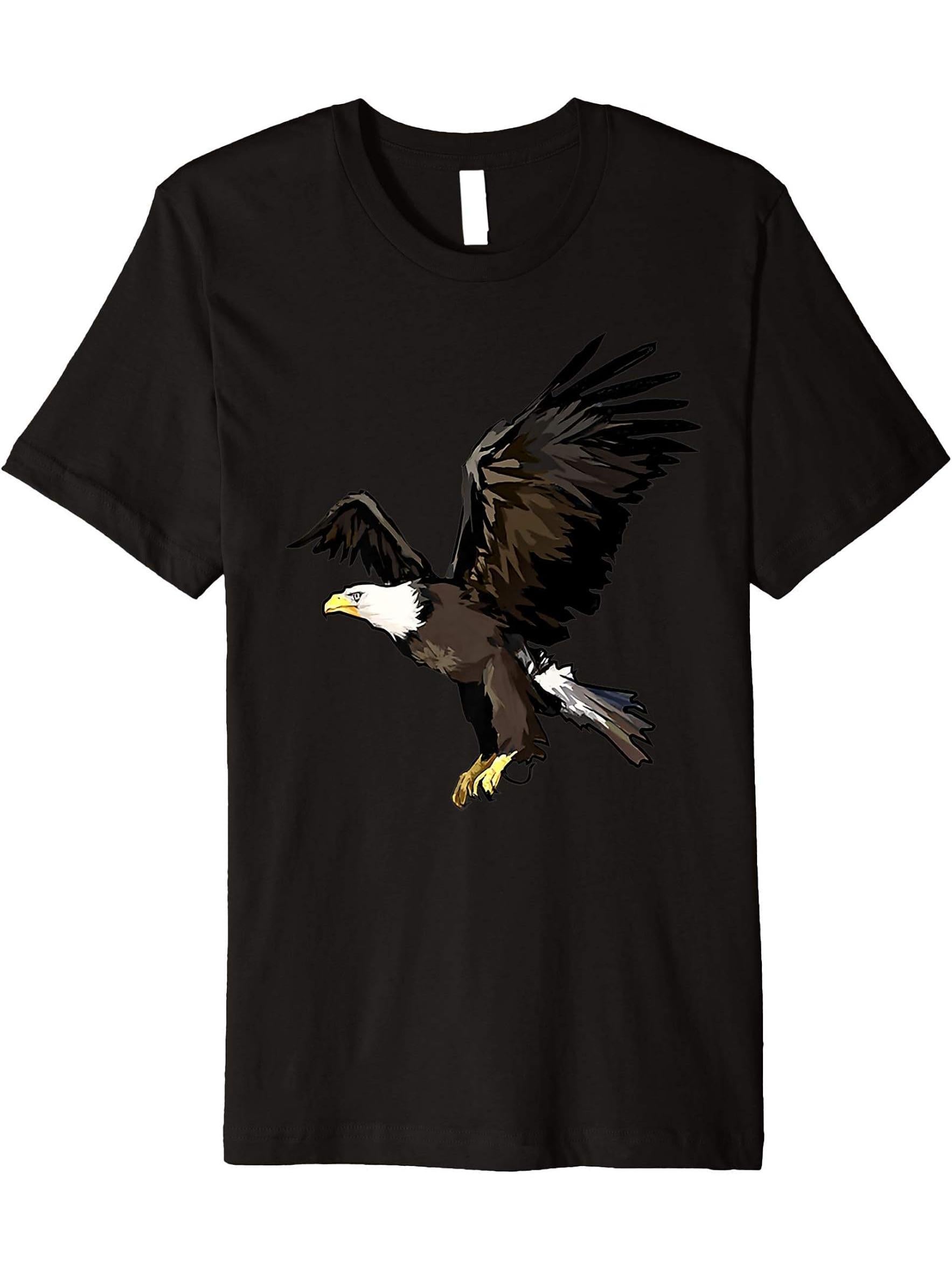 Beautiful American Bald Eagle Bird In Majestic Flight Art Premium T-Shirt 180G 100% Cotton Printed Round Neck Short-Sleeve T-Shirt, Gifts for Men Dad Husband Grandpa, S-XXXL, Black