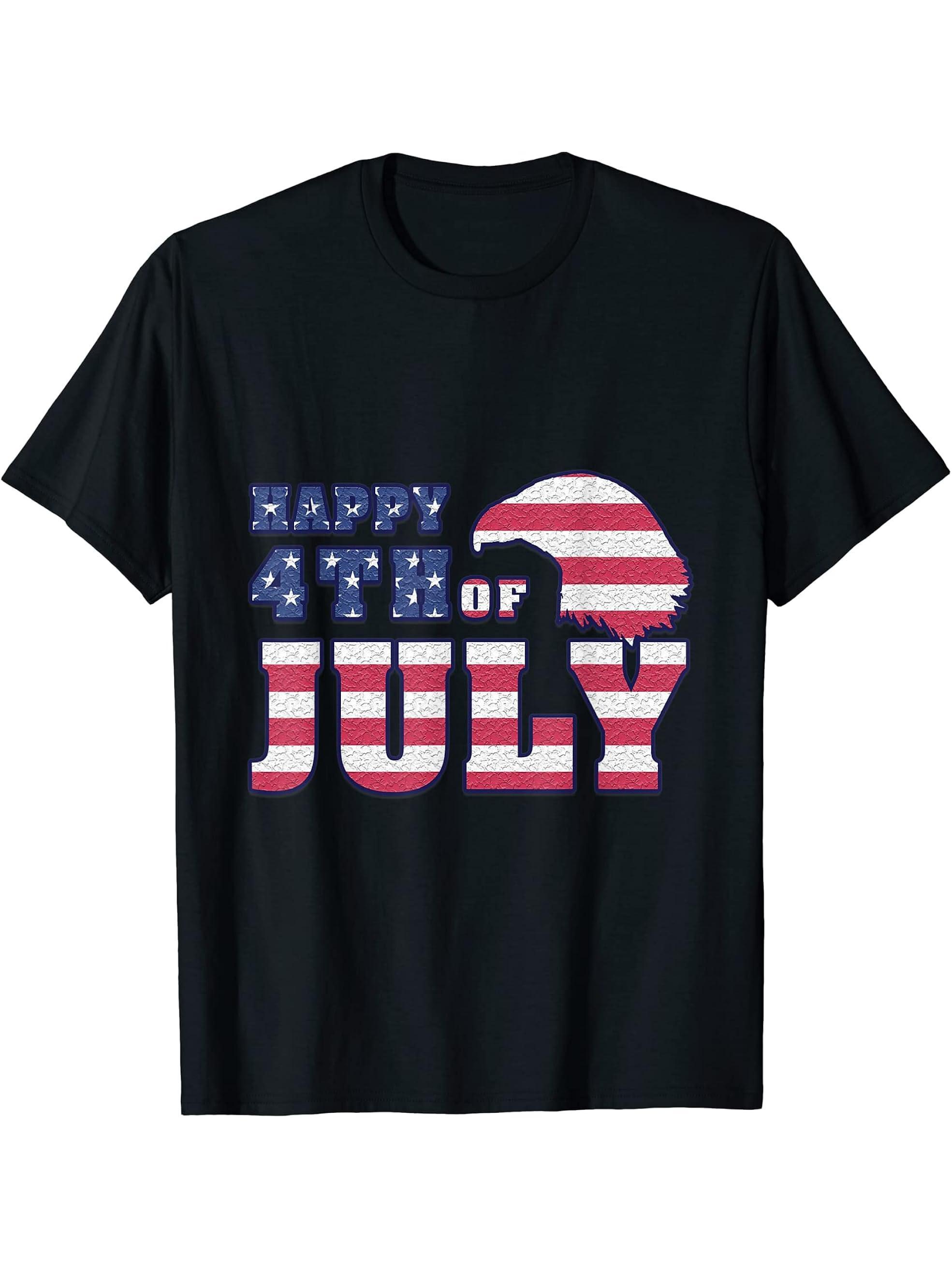 Holiday Icon Eagle Bald July Independence Day T-Shirt 180G 100% Cotton Printed Round Neck Short-Sleeve T-Shirt, Gifts for Men Dad Husband Grandpa, S-XXXL, Black