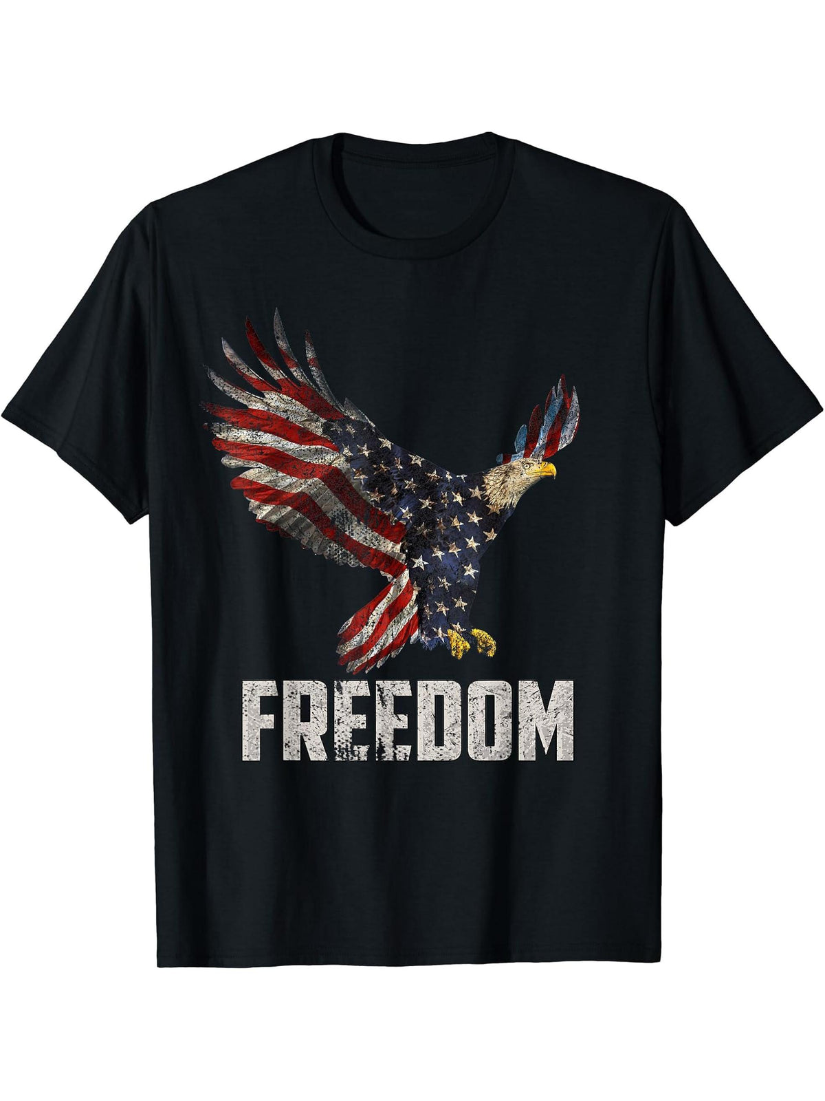 American Flag and Bald Eagle Patriotic T-Shirt 4th of July 180G 100% Cotton Printed Round Neck Short-Sleeve T-Shirt, Gifts for Men Dad Husband Grandpa, S-XXXL, Black