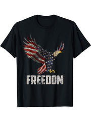 American Flag and Bald Eagle Patriotic T-Shirt 4th of July 180G 100% Cotton Printed Round Neck Short-Sleeve T-Shirt, Gifts for Men Dad Husband Grandpa, S-XXXL, Black