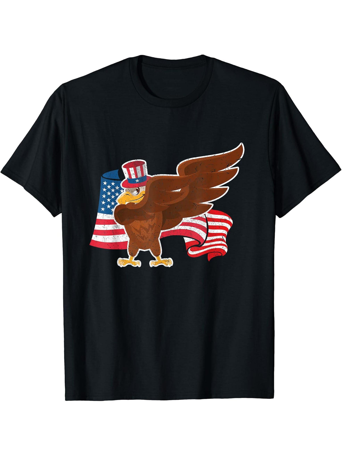 Funny American Bald Eagle Dabbing 4th of July T-Shirt 180G 100% Cotton Printed Round Neck Short-Sleeve T-Shirt, Gifts for Men Dad Husband Grandpa, S-XXXL, Black