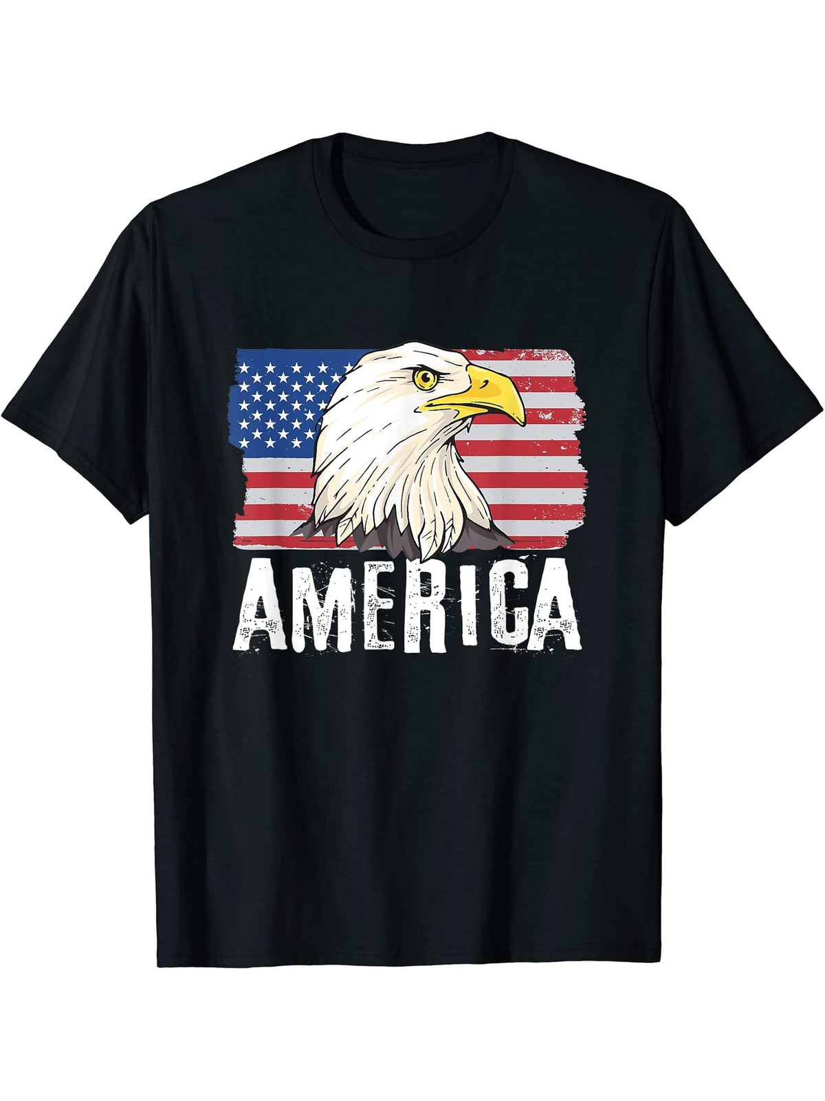 America 4th of July Independence Day Bald Eagle T-Shirt 180G 100% Cotton Printed Round Neck Short-Sleeve T-Shirt, Gifts for Men Dad Husband Grandpa, S-XXXL, Black