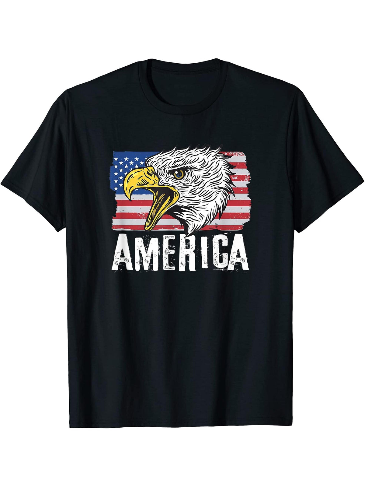 America 4th of July Independence Day Bald Eagle T-Shirt 180G 100% Cotton Printed Round Neck Short-Sleeve T-Shirt, Gifts for Men Dad Husband Grandpa, S-XXXL, Black