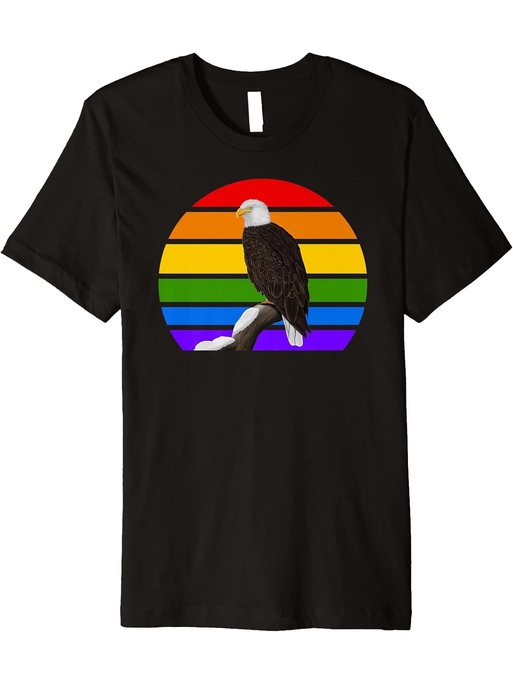 Bald Eagle Rainbow Bird Birdwatcher Songbird Diversity Premium T-Shirt 180G 100% Cotton Printed Round Neck Short-Sleeve T-Shirt, Gifts for Men Dad Husband Grandpa, S-XXXL, Black