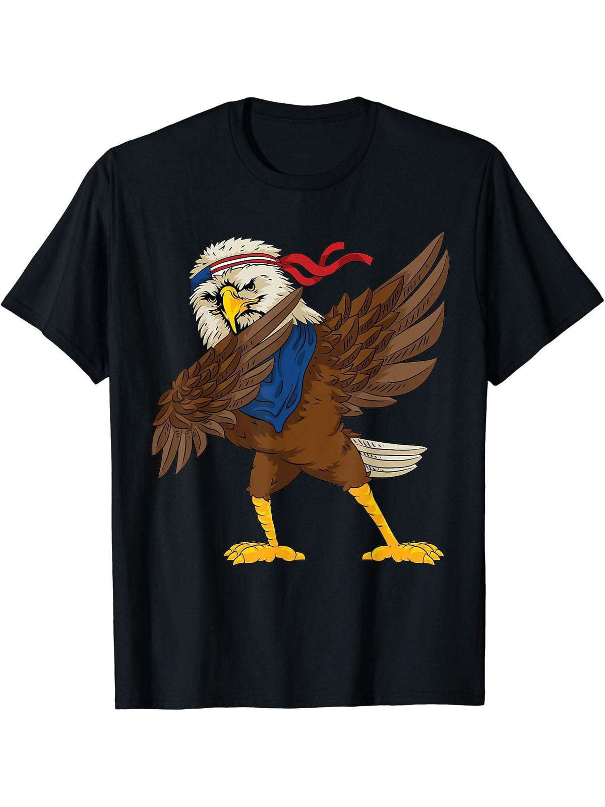 American Bald Eagle Dabbing 2021 Dab Dance 4th Of July T-Shirt 180G 100% Cotton Printed Round Neck Short-Sleeve T-Shirt, Gifts for Men Dad Husband Grandpa, S-XXXL, Black