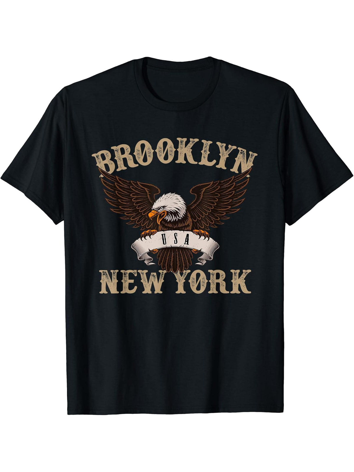 Brooklyn New York USA Bald Eagle T-Shirt 180G 100% Cotton Printed Round Neck Short-Sleeve T-Shirt, Gifts for Men Dad Husband Grandpa, S-XXXL, Black