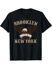 Brooklyn New York USA Bald Eagle T-Shirt 180G 100% Cotton Printed Round Neck Short-Sleeve T-Shirt, Gifts for Men Dad Husband Grandpa, S-XXXL, Black