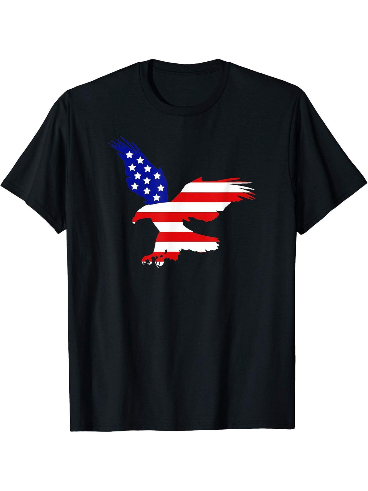 American Flag Bald Eagle Fourth of July T-Shirt 180G 100% Cotton Printed Round Neck Short-Sleeve T-Shirt, Gifts for Men Dad Husband Grandpa, S-XXXL, Black