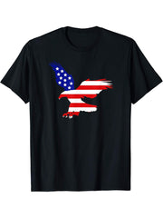 American Flag Bald Eagle Fourth of July T-Shirt 180G 100% Cotton Printed Round Neck Short-Sleeve T-Shirt, Gifts for Men Dad Husband Grandpa, S-XXXL, Black