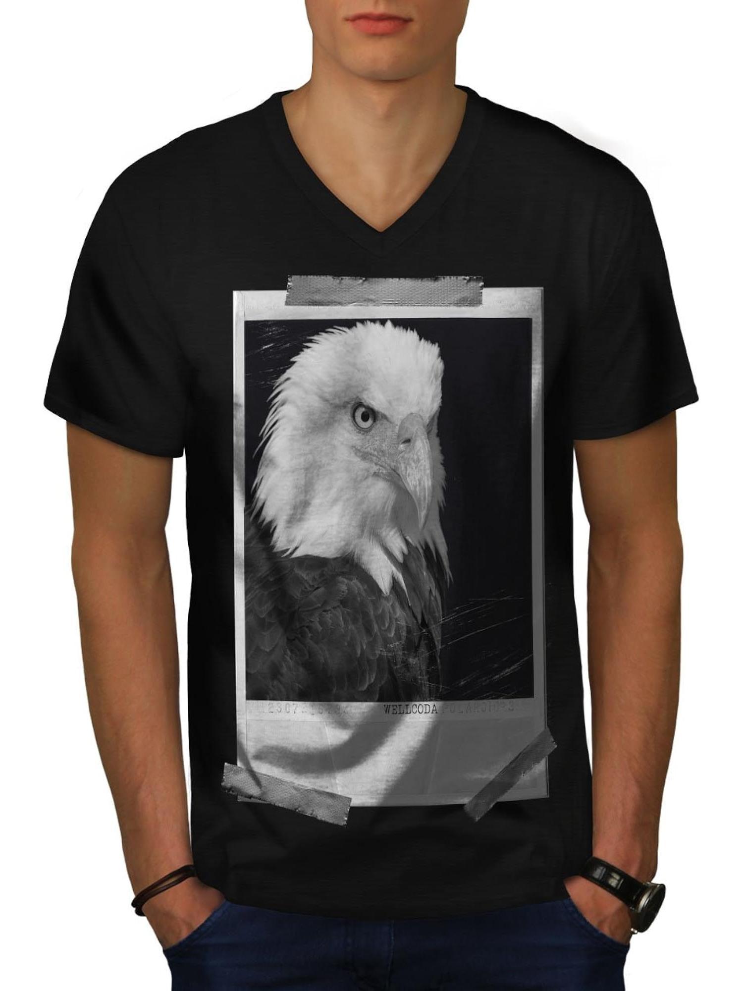 Bald Eagle Mens V-Neck T-Shirt, Picture Graphic Print Tee 180G 100% Cotton Printed Round Neck Short-Sleeve T-Shirt, Gifts for Men Dad Husband Grandpa, S-XXXL, Black