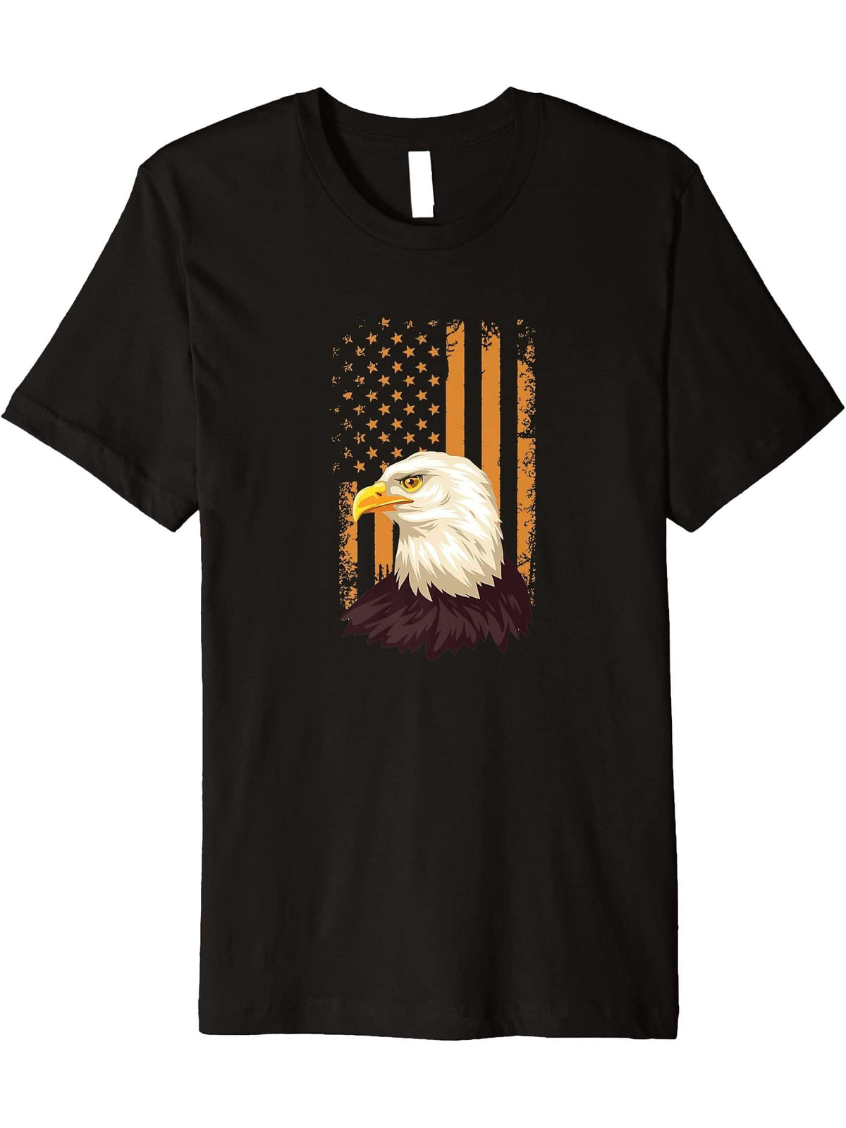 Eagle Flag Orange Bald Eagle American Patriotic Premium T-Shirt 180G 100% Cotton Printed Round Neck Short-Sleeve T-Shirt, Gifts for Men Dad Husband Grandpa, S-XXXL, Black