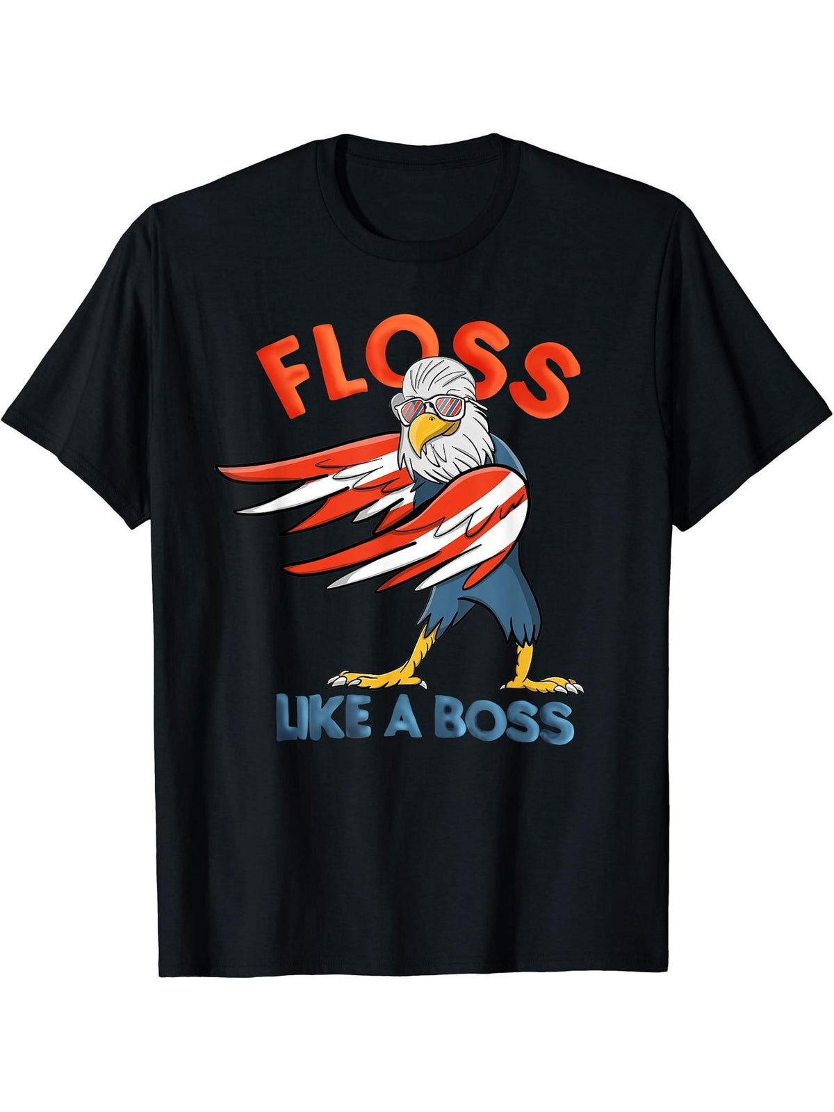 Fourth of July Floss Like A Boss American Flag Bald Eagle T-Shirt 180G 100% Cotton Printed Round Neck Short-Sleeve T-Shirt, Gifts for Men Dad Husband Grandpa, S-XXXL, Black