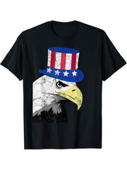 Funny 4th of July Gift American Flag Hat Bald Eagle T-Shirt 180G 100% Cotton Printed Round Neck Short-Sleeve T-Shirt, Gifts for Men Dad Husband Grandpa, S-XXXL, Black