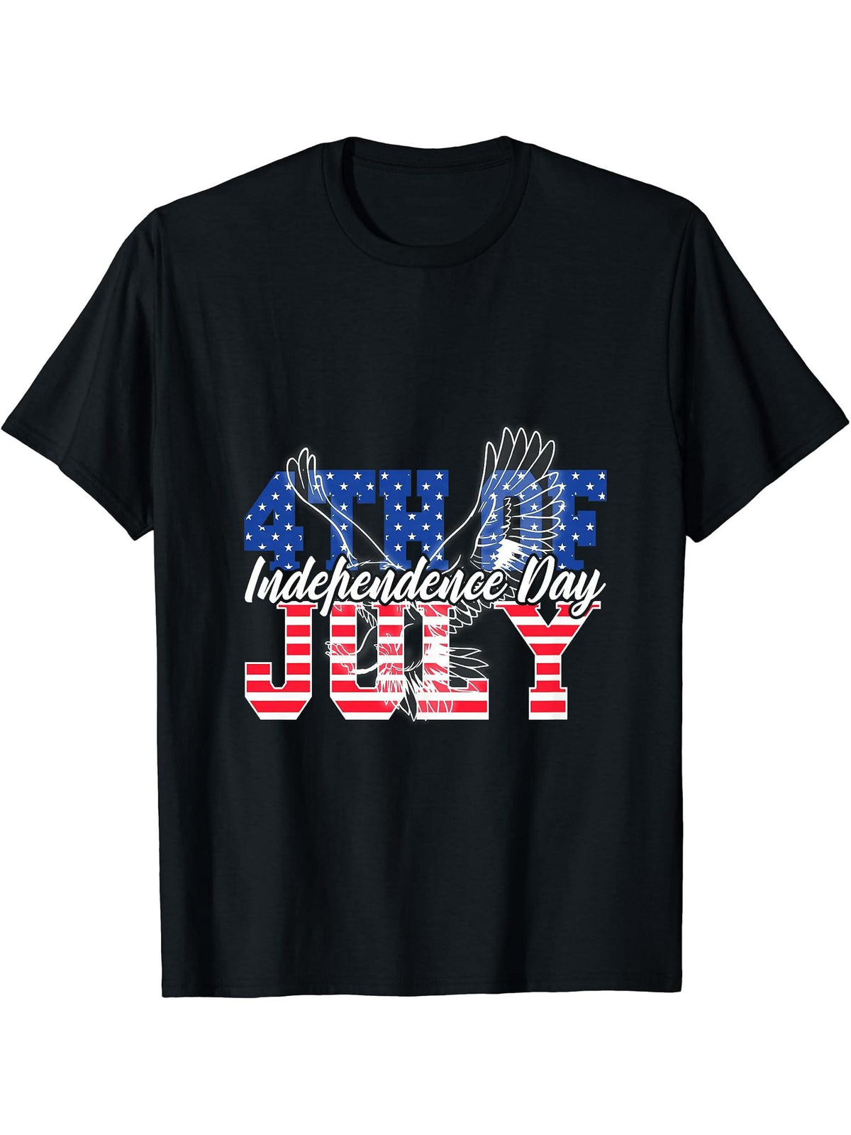4th of July Independence Day Bald Eagle T-Shirt 180G 100% Cotton Printed Round Neck Short-Sleeve T-Shirt, Gifts for Men Dad Husband Grandpa, S-XXXL, Black