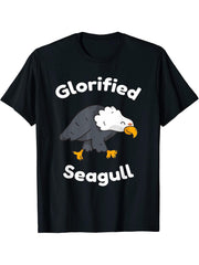 Funny "Glorified Seagull" Patriotic USA national Bald Eagle T-Shirt 180G 100% Cotton Printed Round Neck Short-Sleeve T-Shirt, Gifts for Men Dad Husband Grandpa, S-XXXL, Black