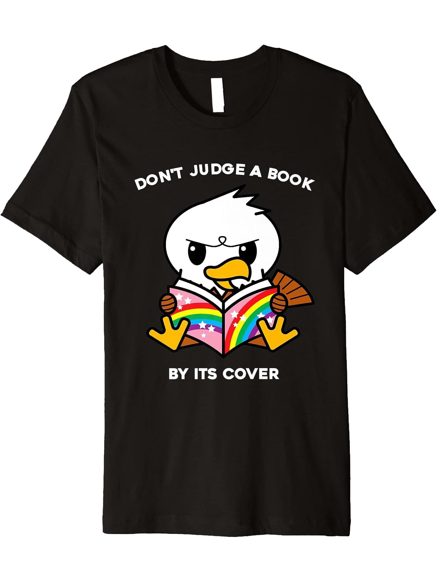Don't Judge A Book By Its Cover Reading American Bald Eagle Premium T-Shirt 180G 100% Cotton Printed Round Neck Short-Sleeve T-Shirt, Gifts for Men Dad Husband Grandpa, S-XXXL, Black