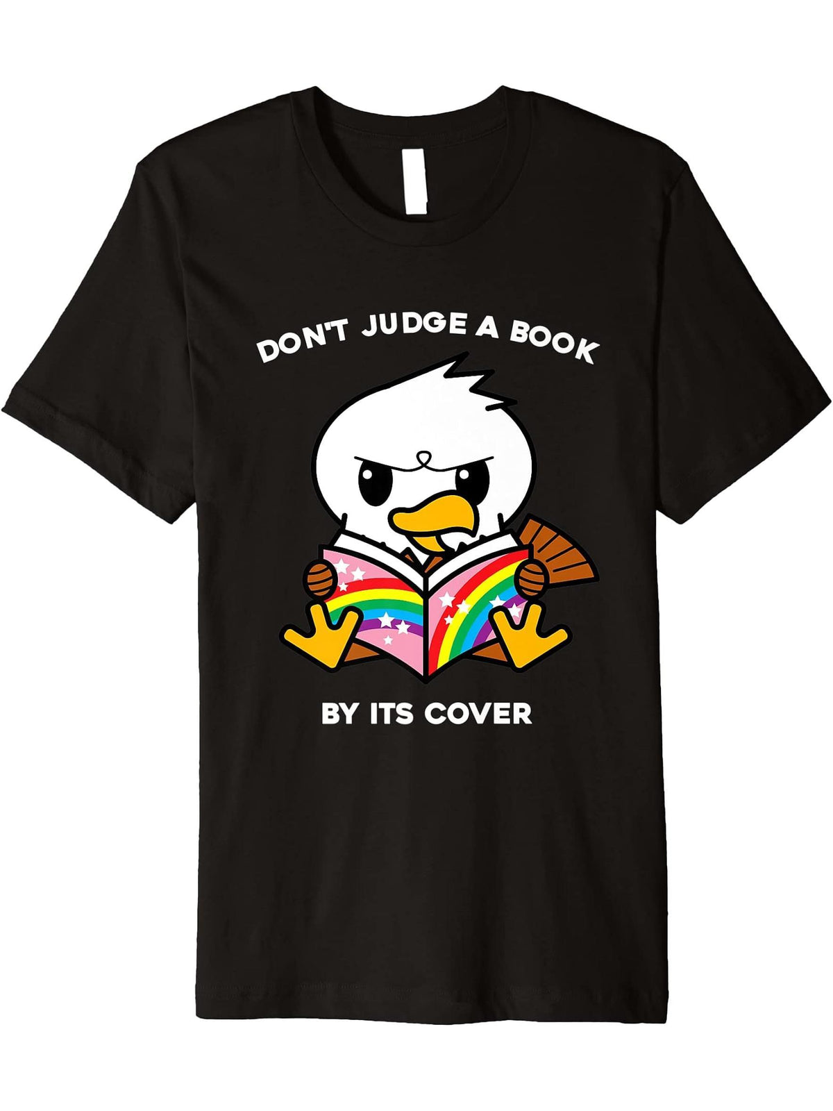 Don't Judge A Book By Its Cover Reading American Bald Eagle Premium T-Shirt 180G 100% Cotton Printed Round Neck Short-Sleeve T-Shirt, Gifts for Men Dad Husband Grandpa, S-XXXL, Black