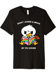 Don't Judge A Book By Its Cover Reading American Bald Eagle Premium T-Shirt 180G 100% Cotton Printed Round Neck Short-Sleeve T-Shirt, Gifts for Men Dad Husband Grandpa, S-XXXL, Black