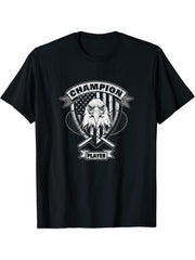 Champion Tennis Player with Bald Eagle and Crossed Rackets T-Shirt 180G 100% Cotton Printed Round Neck Short-Sleeve T-Shirt, Gifts for Men Dad Husband Grandpa, S-XXXL, Black