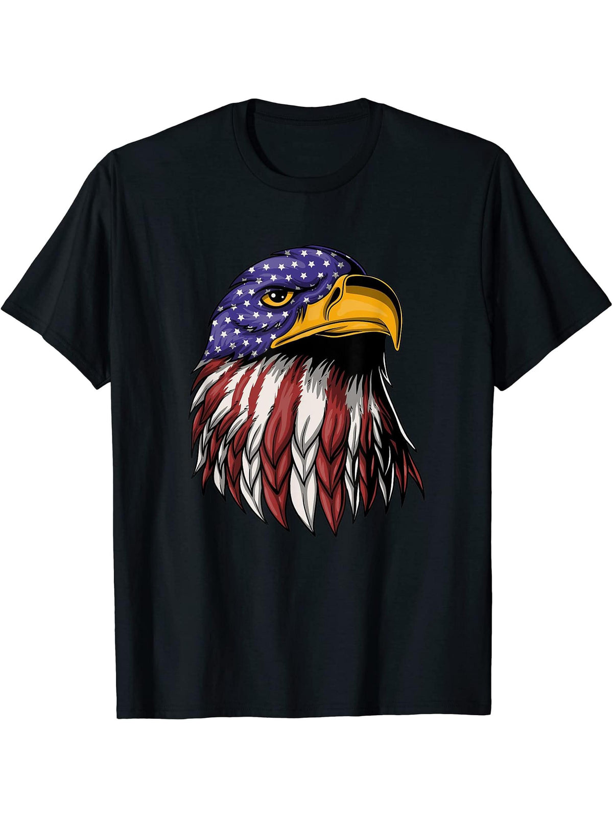 Bald Eagle 4th of July USA America American Flag Patriotic T-Shirt 180G 100% Cotton Printed Round Neck Short-Sleeve T-Shirt, Gifts for Men Dad Husband Grandpa, S-XXXL, Black