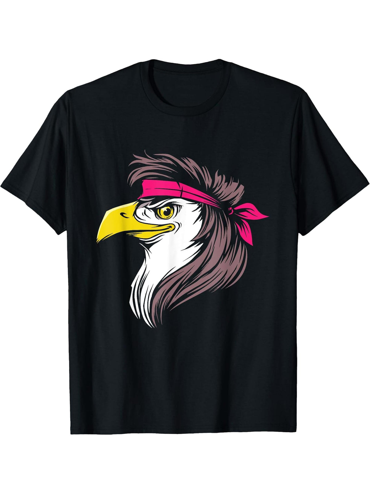 Bald Eagle Mullet Pink Band Breast Cancer Awareness Animal T-Shirt 180G 100% Cotton Printed Round Neck Short-Sleeve T-Shirt, Gifts for Men Dad Husband Grandpa, S-XXXL, Black