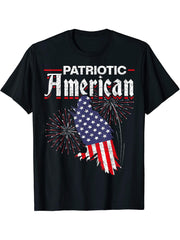 Fireworks Patriotic American Bald Eagle US Flag 4th Of July T-Shirt 180G 100% Cotton Printed Round Neck Short-Sleeve T-Shirt, Gifts for Men Dad Husband Grandpa, S-XXXL, Black