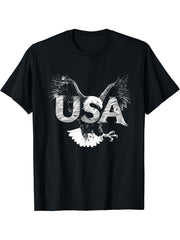 Bald Eagle USA Patriotic 4th Of July Independence Day T-Shirt 180G 100% Cotton Printed Round Neck Short-Sleeve T-Shirt, Gifts for Men Dad Husband Grandpa, S-XXXL, Black