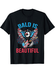 Funny Bald Is Beautiful Independence Day America Eagle Men T-Shirt 180G 100% Cotton Printed Round Neck Short-Sleeve T-Shirt, Gifts for Men Dad Husband Grandpa, S-XXXL, Black