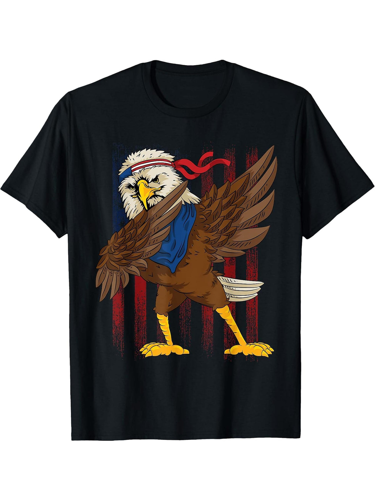 American US Flag Bald Eagle Dabbing Dance 4th Of July 2021 T-Shirt 180G 100% Cotton Printed Round Neck Short-Sleeve T-Shirt, Gifts for Men Dad Husband Grandpa, S-XXXL, Black