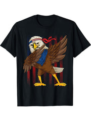 American US Flag Bald Eagle Dabbing Dance 4th Of July 2021 T-Shirt 180G 100% Cotton Printed Round Neck Short-Sleeve T-Shirt, Gifts for Men Dad Husband Grandpa, S-XXXL, Black