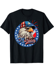 American Bald Eagle With Hat July 4th 1776 Tee T-Shirt 180G 100% Cotton Printed Round Neck Short-Sleeve T-Shirt, Gifts for Men Dad Husband Grandpa, S-XXXL, Black