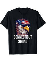 Connecticut Squad - Retro Bald Eagle American Flag Bandana T-Shirt 180G 100% Cotton Printed Round Neck Short-Sleeve T-Shirt, Gifts for Men Dad Husband Grandpa, S-XXXL, Black