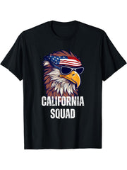 California Squad - Retro Bald Eagle American Flag Bandana T-Shirt 180G 100% Cotton Printed Round Neck Short-Sleeve T-Shirt, Gifts for Men Dad Husband Grandpa, S-XXXL, Black