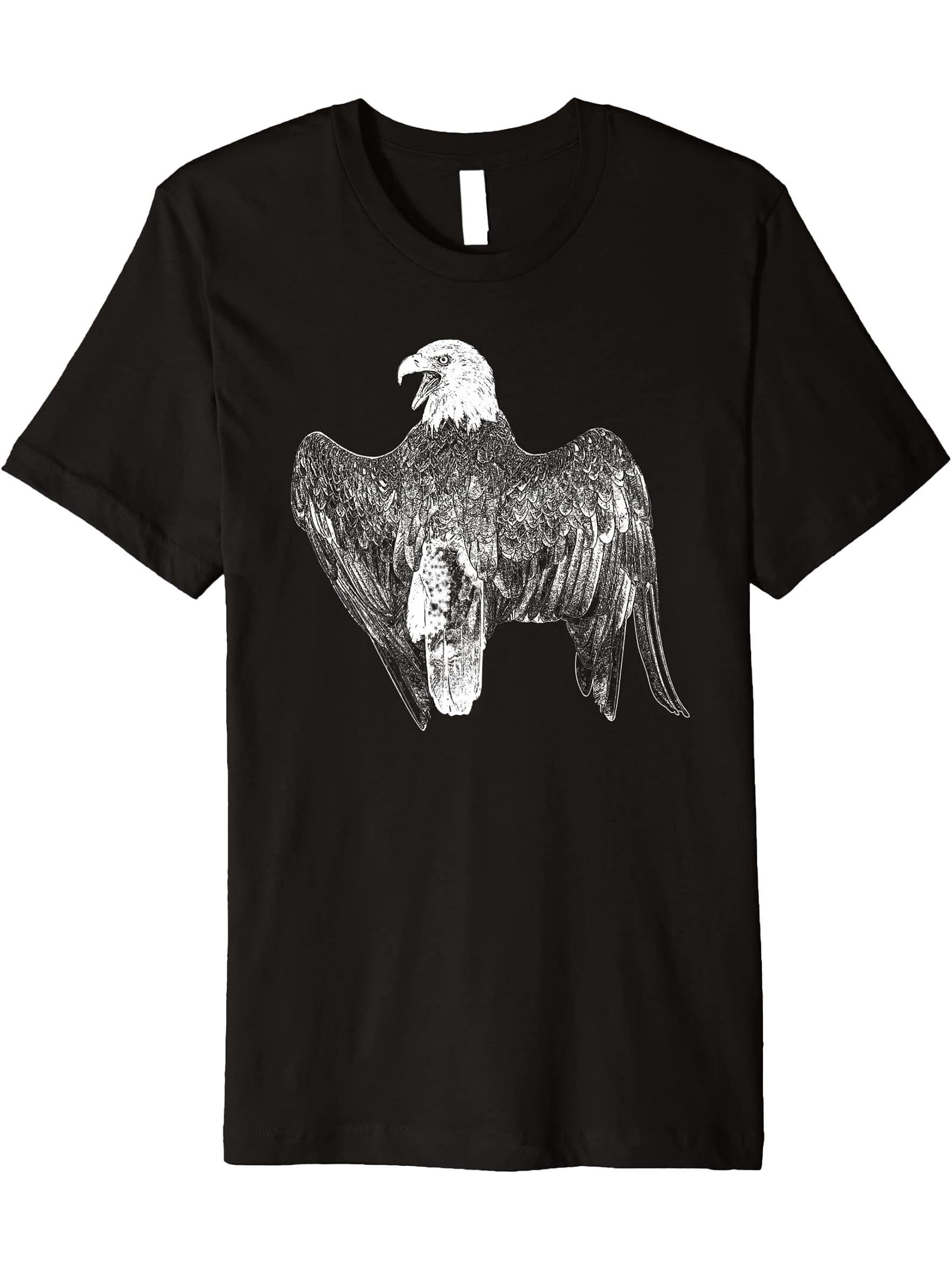 Bald eagle screaming from behind, Structure, White Premium T-Shirt 180G 100% Cotton Printed Round Neck Short-Sleeve T-Shirt, Gifts for Men Dad Husband Grandpa, S-XXXL, Black