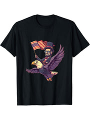 Fourth Of July Abraham Lincoln Bald Eagle American Flag T-Shirt 180G 100% Cotton Printed Round Neck Short-Sleeve T-Shirt, Gifts for Men Dad Husband Grandpa, S-XXXL, Black