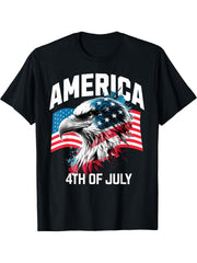 American Bald Eagle USA Flag 4th of July Eagle USA T-Shirt 180G 100% Cotton Printed Round Neck Short-Sleeve T-Shirt, Gifts for Men Dad Husband Grandpa, S-XXXL, Black