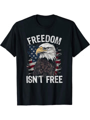 Freedom Isn't Free Patriotic Quote American Flag Bald Eagle T-Shirt 180G 100% Cotton Printed Round Neck Short-Sleeve T-Shirt, Gifts for Men Dad Husband Grandpa, S-XXXL, Black