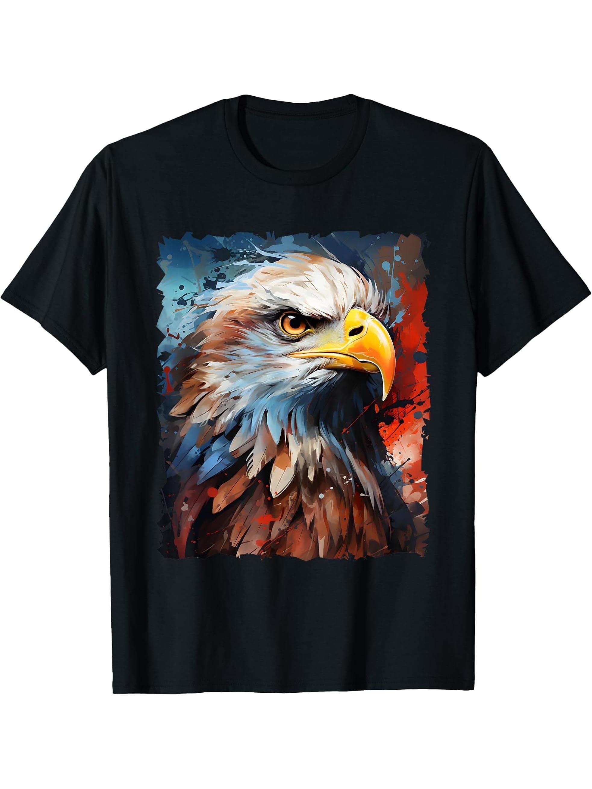 Bald Eagle Independence Day Eagle US Patriotic 4th July T-Shirt 180G 100% Cotton Printed Round Neck Short-Sleeve T-Shirt, Gifts for Men Dad Husband Grandpa, S-XXXL, Black
