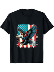 Bald Eagle Patriotic American Flag 4th Of July T-Shirt 180G 100% Cotton Printed Round Neck Short-Sleeve T-Shirt, Gifts for Men Dad Husband Grandpa, S-XXXL, Black
