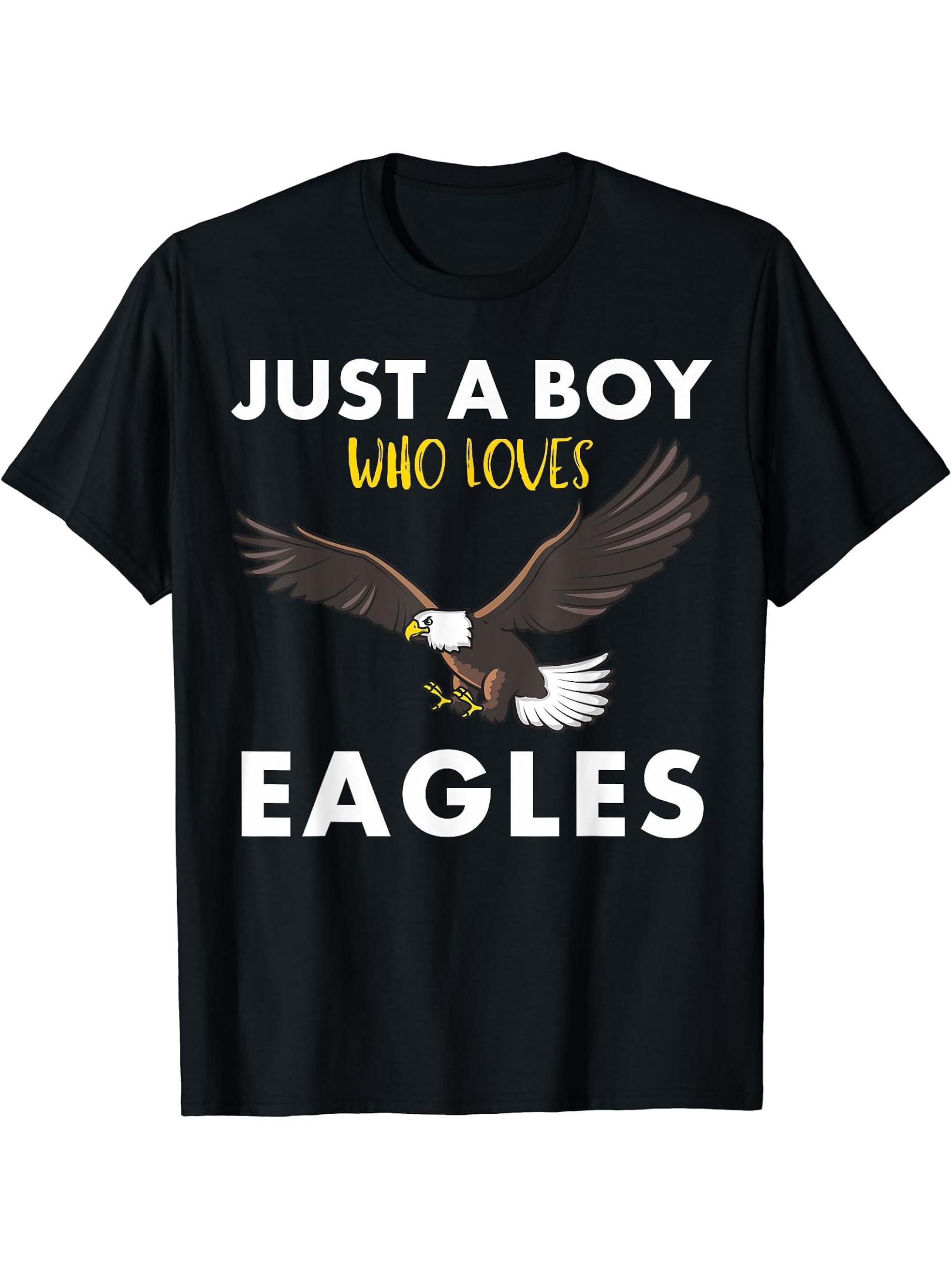 Eagles Design for Boys T-Shirt 180G 100% Cotton Printed Round Neck Short-Sleeve T-Shirt, Gifts for Men Dad Husband Grandpa, S-XXXL, Black