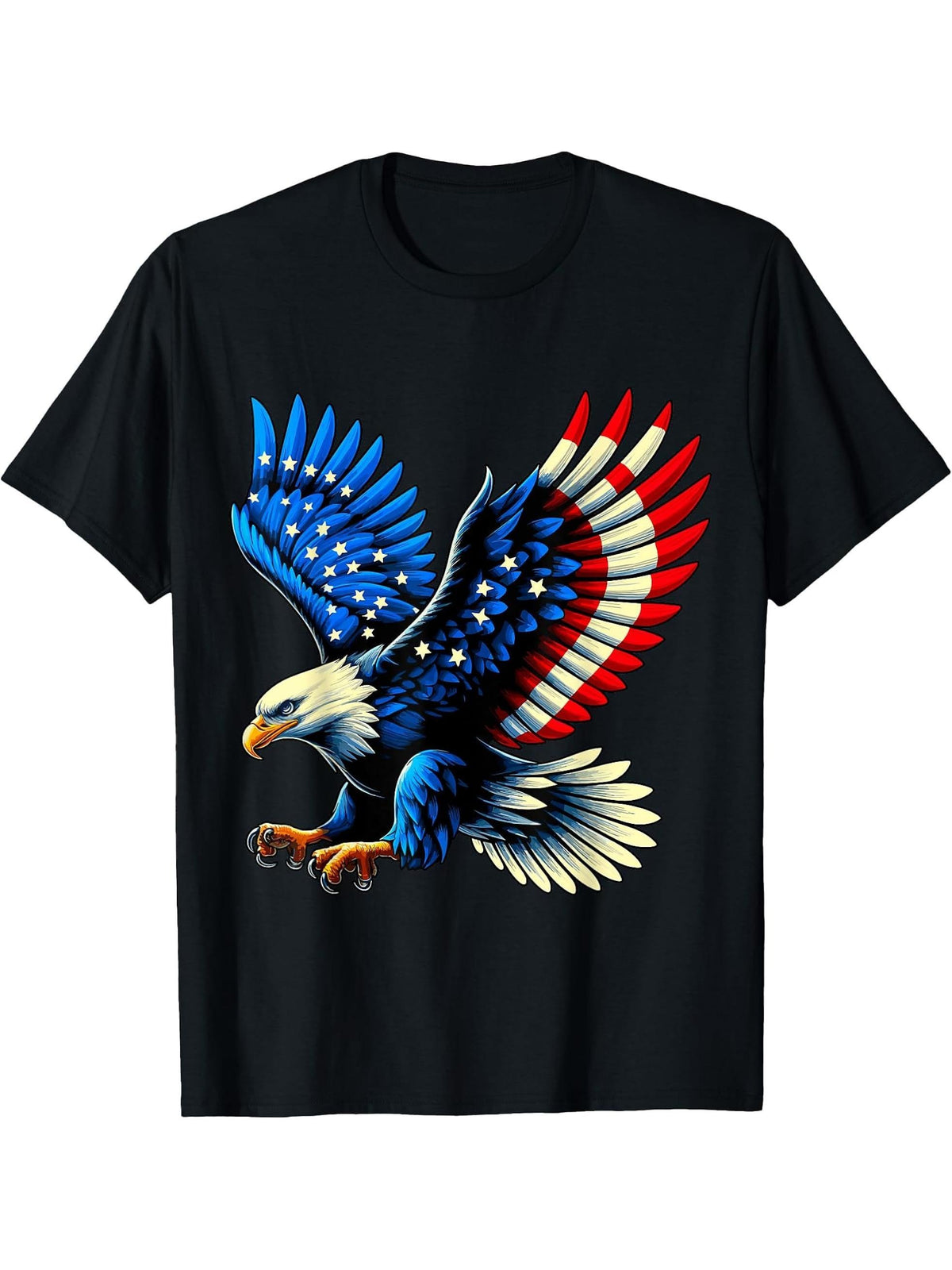 American Bald Eagle USA Flag 4th of July T-Shirt 180G 100% Cotton Printed Round Neck Short-Sleeve T-Shirt, Gifts for Men Dad Husband Grandpa, S-XXXL, Black