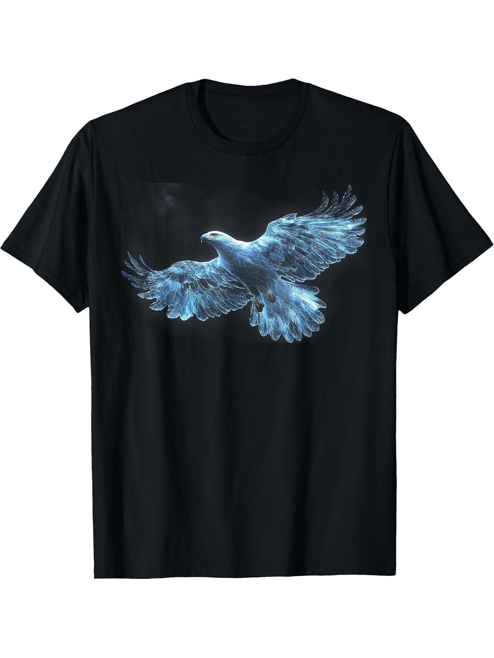 Eagle Raptor Ornithology Majestic Wings Bird American Bald T-Shirt 180G 100% Cotton Printed Round Neck Short-Sleeve T-Shirt, Gifts for Men Dad Husband Grandpa, S-XXXL, Black