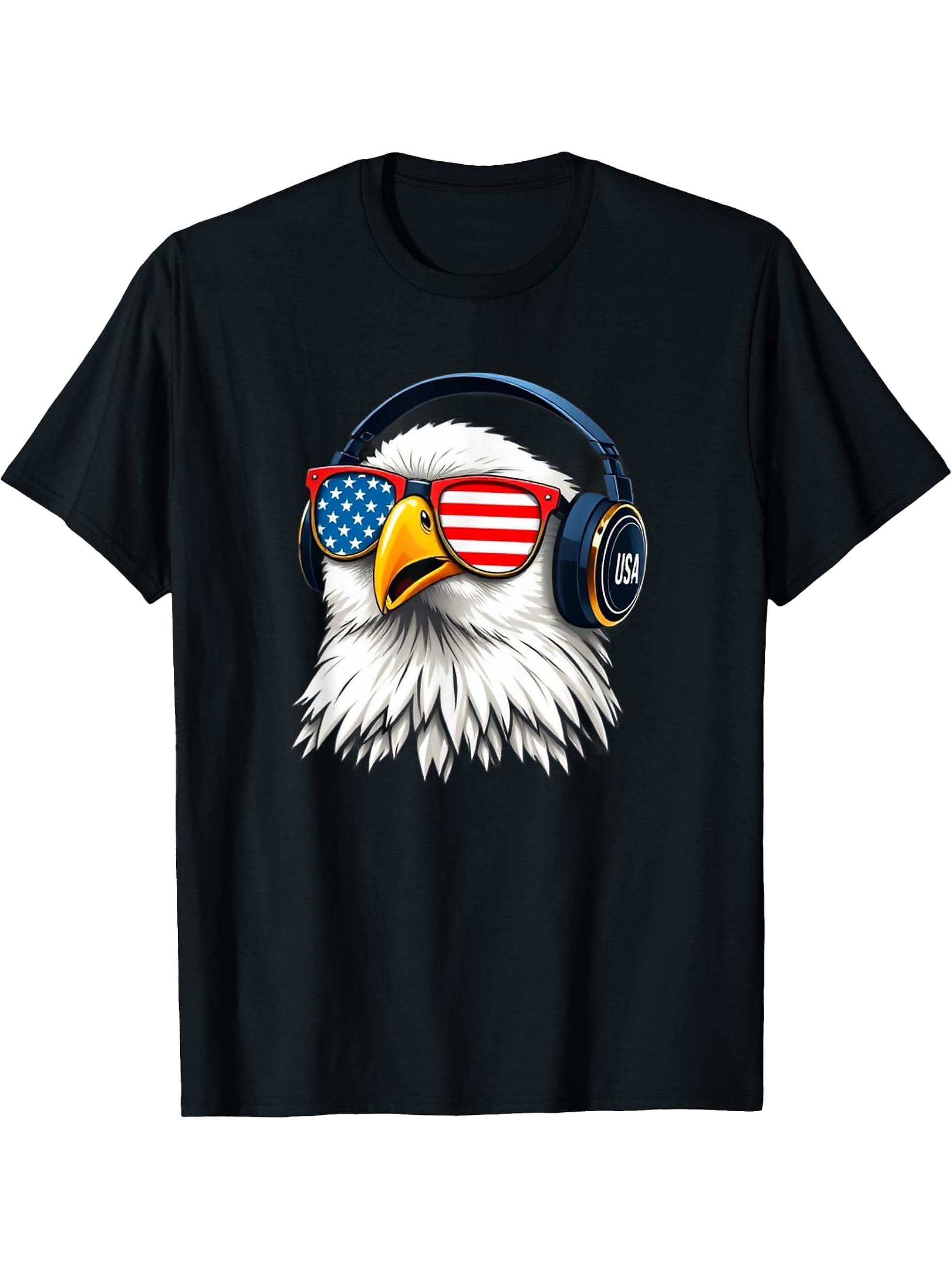 Funny Bald Lovers Wearing Glasses Retro Vintage Style Eagle T-Shirt 180G 100% Cotton Printed Round Neck Short-Sleeve T-Shirt, Gifts for Men Dad Husband Grandpa, S-XXXL, Black